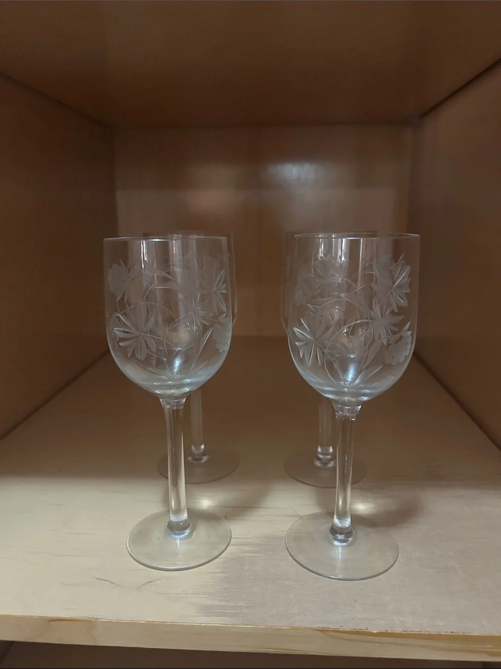 Etched Floral Crystal Wine Glasses (Set of 4)*
